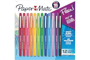 Porous-Point Pens - Paper Mate Flair Felt Tip Pens, Medium Point (0.7mm), Assorted Colors, 12 Count