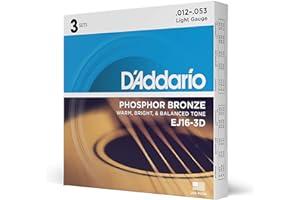 
   Best Selling Acoustic Guitar Strings
   - D’Addario EJ16-3D Phosphor Bronze Acoustic Guitar Strings, Light Tension – Corrosion-Resistant Phosphor Bronze, Offers a Warm, Bright and Well-Balanced Acoustic Tone – Pack of 3 Sets