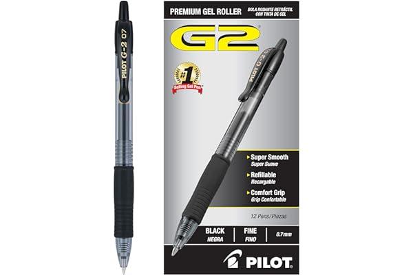 
   Best Selling Gel Ink Pens
   - Pilot, G2 Premium Gel Roller Pens, Fine Point 0.7 MM, Black, Pack of 12 (Dozen Box)