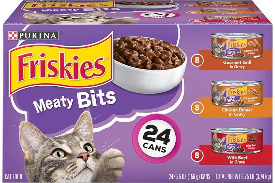 Canned Cat Food - Purina Friskies Gravy Wet Cat Food , Meaty Bits - (24) 5.5 oz. Cans