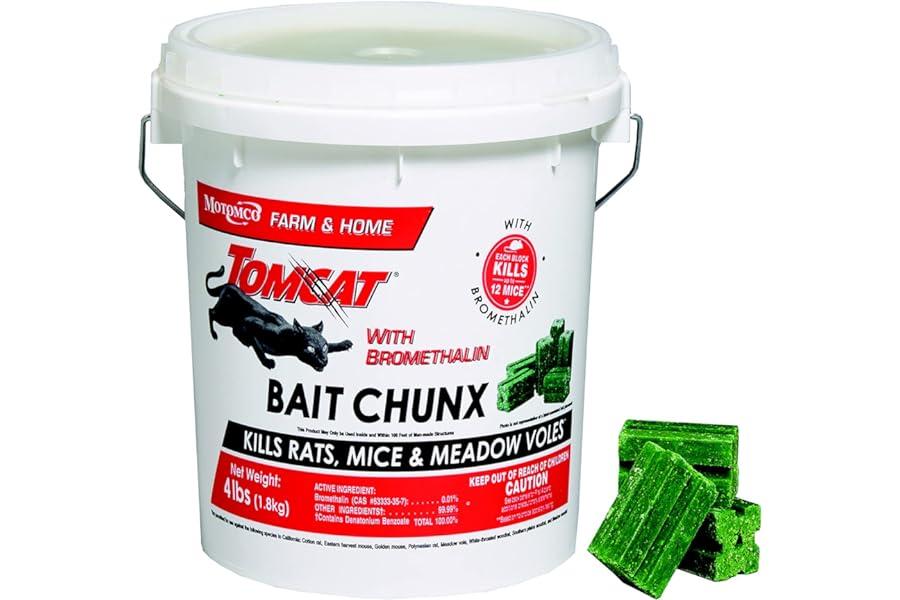 Pest Control Baits & Lures - Tomcat With Bromethalin Bait Chunx Pail, Pest Control for Agricultural Buildings and Homes, Kill Rats and Mice, 4 lbs.