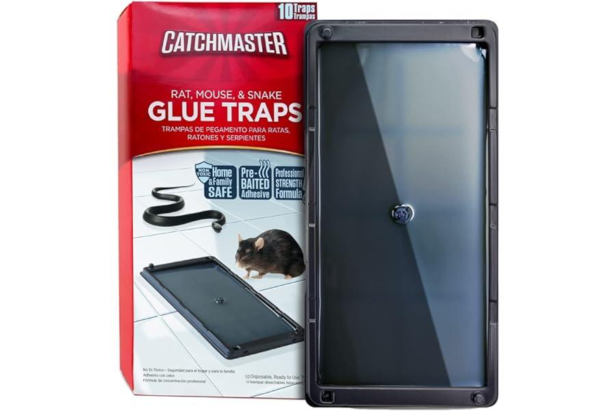 Pest Control Traps - Catchmaster Glue Mouse Traps Indoor for Home 10PK, Bulk Traps for Mice and Rats, Pre-Baited Adhesive Plastic Trays for Inside House, Snake, Lizard, Insect, & Spider Traps, Pet Safe Pest Control