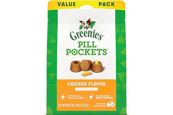 
   Best Selling Dog Treat Cookies, Biscuits & Snacks
   - GREENIES PILL POCKETS Capsule Size Natural Dog Treats Chicken Flavor, 15.8 oz. Value Pack (60 Treats)