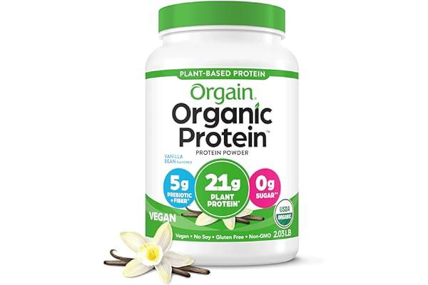 
   Best Selling Climate Pledge Friendly: Grocery
   - Orgain Organic Vegan Protein Powder, Vanilla Bean - 21g Plant Based Protein, Gluten Free, Dairy Free, Lactose Free, Soy Free, No Sugar Added, Kosher, For Smoothies & Shakes - 2.03lb