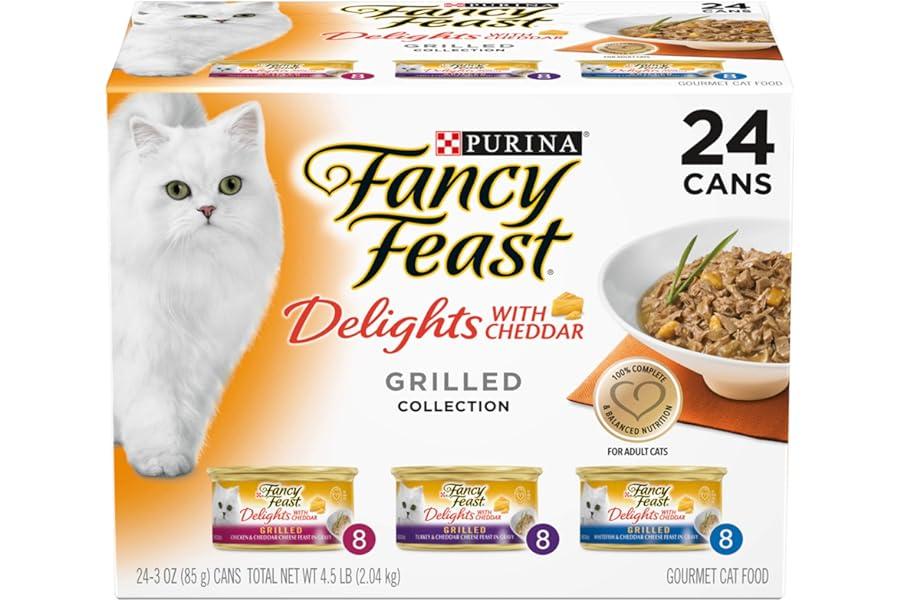 Canned Cat Food - Purina Fancy Feast Gravy Wet Cat Food Variety Pack, Delights With Cheddar Grilled Collection - (24) 3 oz. Cans