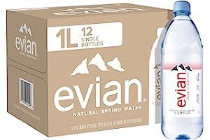 Mineral Drinking Water - evian Natural Spring Water, Naturally Filtered Spring Water in Large Bottles, 33.81 Fl Oz (Pack of 12)