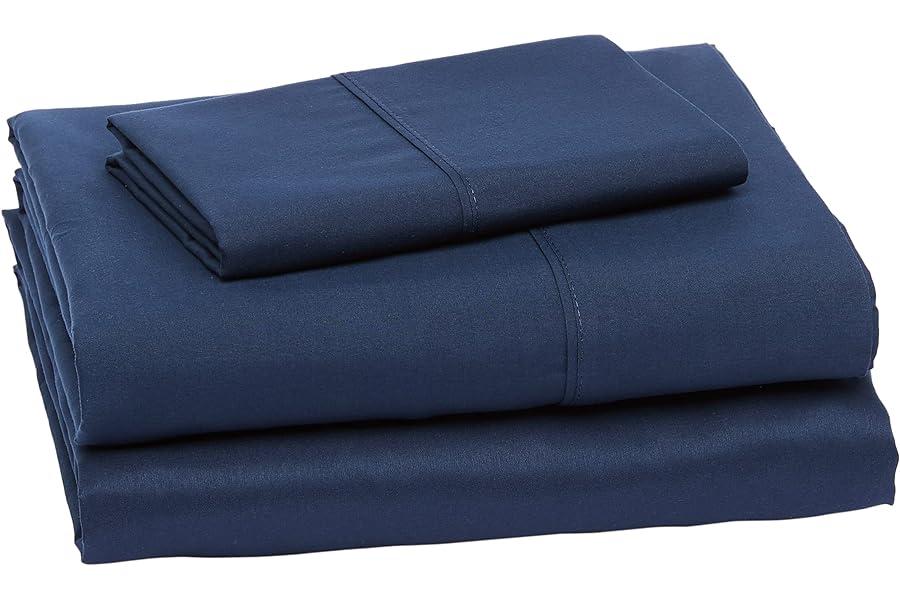 Sheet & Pillowcase Sets - Amazon Basics Lightweight Super Soft Easy Care Microfiber 3-Piece Bed Sheet Set with 14-Inch Deep Pockets, Twin, Navy Blue, Solid