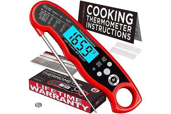 Grill Thermometers - Alpha Grillers Instant Read Meat Thermometer for Grill and Cooking. Best Waterproof Ultra Fast Thermometer with Backlight & Calibration. Digital Food Probe for Kitchen, Outdoor Grilling and BBQ!