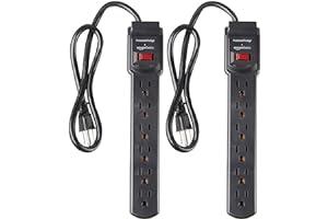 Surge Protectors - Amazon Basics 6-Outlet, 200 Joule Surge Protector Power Strip, Pack of 2, Rectangle, 2 Foot, Black