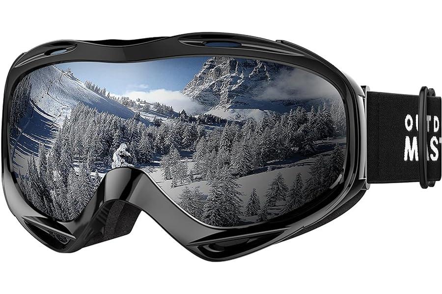 Snow Sports Goggles - OutdoorMaster OTG Ski Goggles - Over Glasses Ski/Snowboard Goggles for Men, Women & Youth - 100% UV Protection (Black Frame + VLT 10% Grey Lens with REVO Silver)