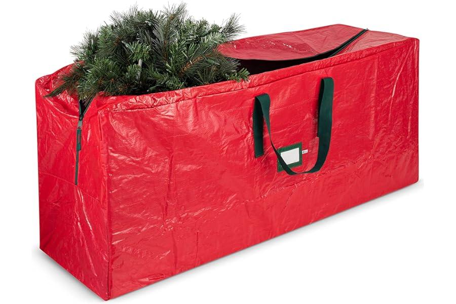 Christmas Tree Storage - Zober Storage Bag for 9 Ft Artificial Christmas Trees - Plastic, Waterproof - Strong Handles, Labeling Card Slot - Red