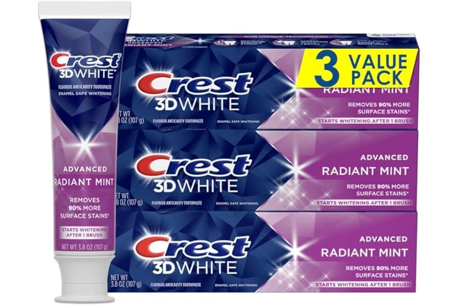 Toothpaste - Crest 3D White Toothpaste Radiant Mint, 3.8 Oz (Pack of 3)