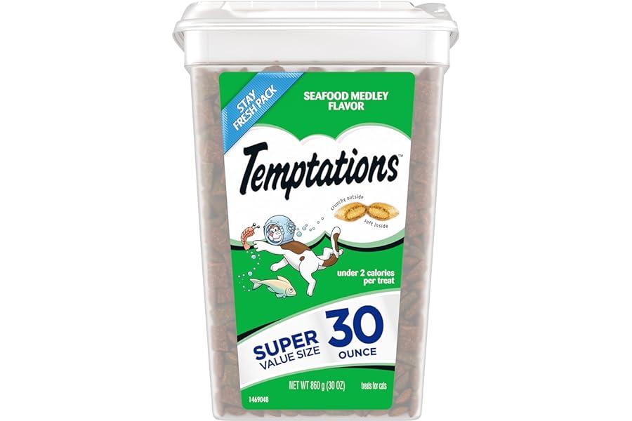 Unique Cat Products - TEMPTATIONS Classic Crunchy and Soft Cat Treats Seafood Medley Flavor, 30 oz. Tub