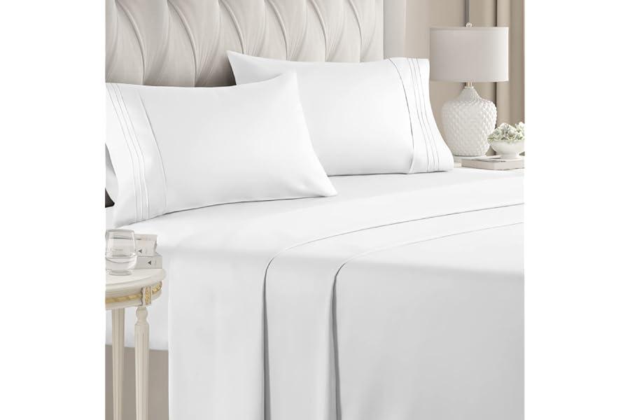 Sheet & Pillowcase Sets - Queen Size 4 Piece Sheet Set - Comfy Breathable & Cooling Sheets - Hotel Luxury Bed Sheets for Women & Men - Deep Pockets, Easy-Fit, Extra Soft & Wrinkle Free Sheets - White Oeko-Tex Bed Sheet Set