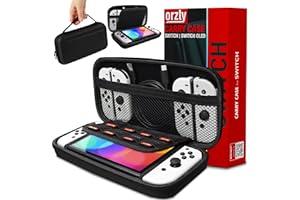 Nintendo Switch Cases & Storage - Orzly Carry Case Compatible with Nintendo Switch and New Switch OLED Console - Black Protective Hard Portable Travel Carry Case Shell Pouch with Pockets for Accessories and Games