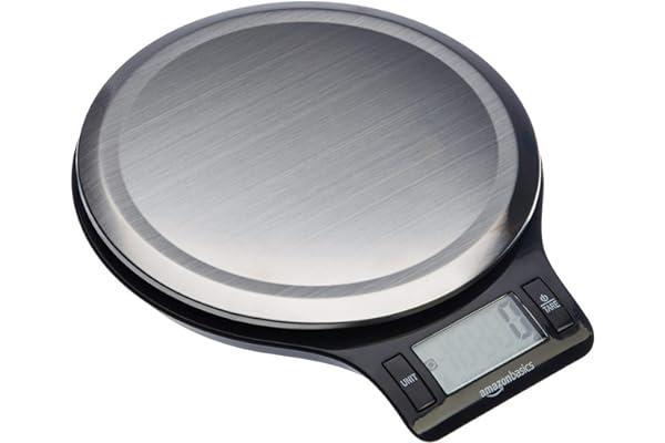 Digital Kitchen Scales - Amazon Basics Digital Kitchen Scale with LCD Display, Batteries Included, Weighs up to 11 pounds, Black and Stainless Steel