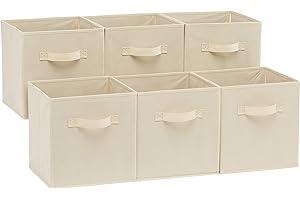 Open Home Storage Bins - Amazon Basics Collapsible Fabric Storage Cubes Organizer with Handles, 10.5"x10.5"x11", Beige - Pack of 6