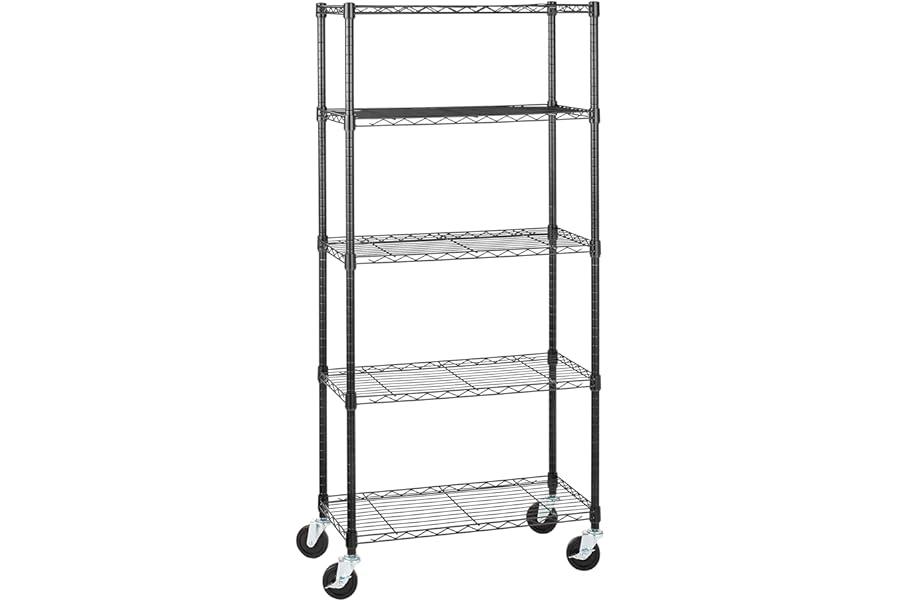 Standing Shelf Units - Amazon Basics 5-Shelf Medium Adjustable, Heavy Duty Storage Shelving Unit on 4