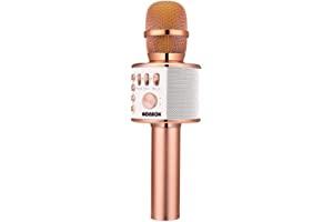 Handheld Wireless Microphones & Systems - BONAOK Wireless Bluetooth Karaoke Microphone, 3-in-1 Portable Handheld Mic Speaker for All Smartphones,Gifts for Girls Kids Adults All Age Q37(Rose Gold)