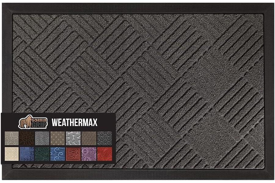 Outdoor Doormats - Gorilla Grip 100% Waterproof All-Season WeatherMax Doormat, Durable Natural Rubber, Stain and Fade Resistant, Low Profile, Indoor Outdoor Door Mats, Easy Clean Patio Entrance Mat, 17x29, Gray Diamond