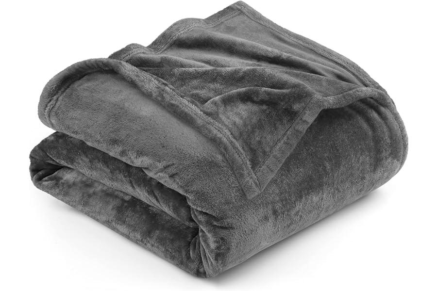 Bed Blankets - Utopia Bedding Fleece Blanket Queen Size Grey 300GSM Luxury Bed Blanket Anti-Static Fuzzy Soft Blanket Microfiber (90x90 Inches)