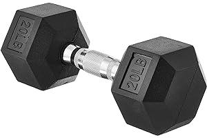 Exercise & Fitness Dumbbells - Amazon Basics Rubber Encased Exercise & Fitness Hex Dumbbell, Hand Weight for Strength Training, 20 Pounds, Black