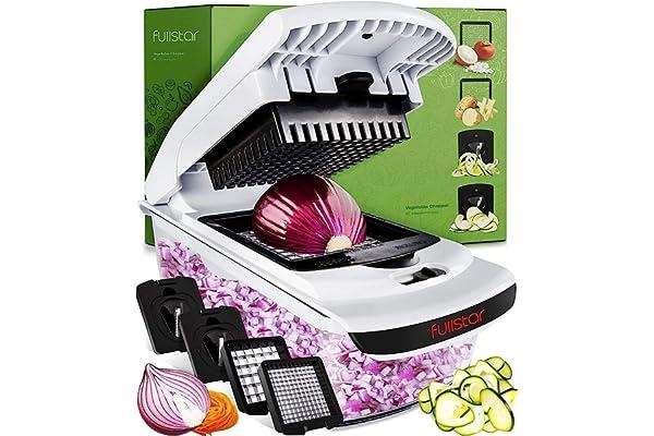 Seasoning & Spice Choppers - Fullstar Vegetable Chopper - Spiralizer Vegetable Slicer - Onion Chopper with Container - Pro Food Chopper - Slicer Dicer Cutter - (4 in 1, White)