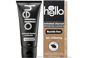 Toothpaste - hello Activated Charcoal Epic Whitening Fluoride Free Toothpaste, Fresh Mint + Coconut Oil, Vegan & SLS Free