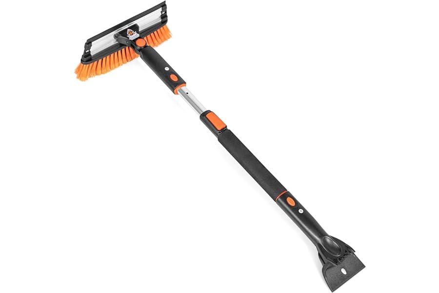 Ice Scrapers & Snow Brushes - Snow MOOver 39" Extendable Snow Brush with Detachable Ice Scraper for Car | 11" Wide Squeegee & Bristle Head | Size: Car & SUV | Lightweight Aluminum Body with Ergonomic Grip | Windshield Paint Safe