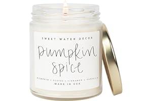 
   Best Selling Candles
   - Sweet Water Decor Pumpkin Spice Candle | Autumn, Vanilla, and Buttercream, Fall Scented Soy Candles for Home | 9oz Clear Jar, 40 Hour Burn Time, Made in the USA