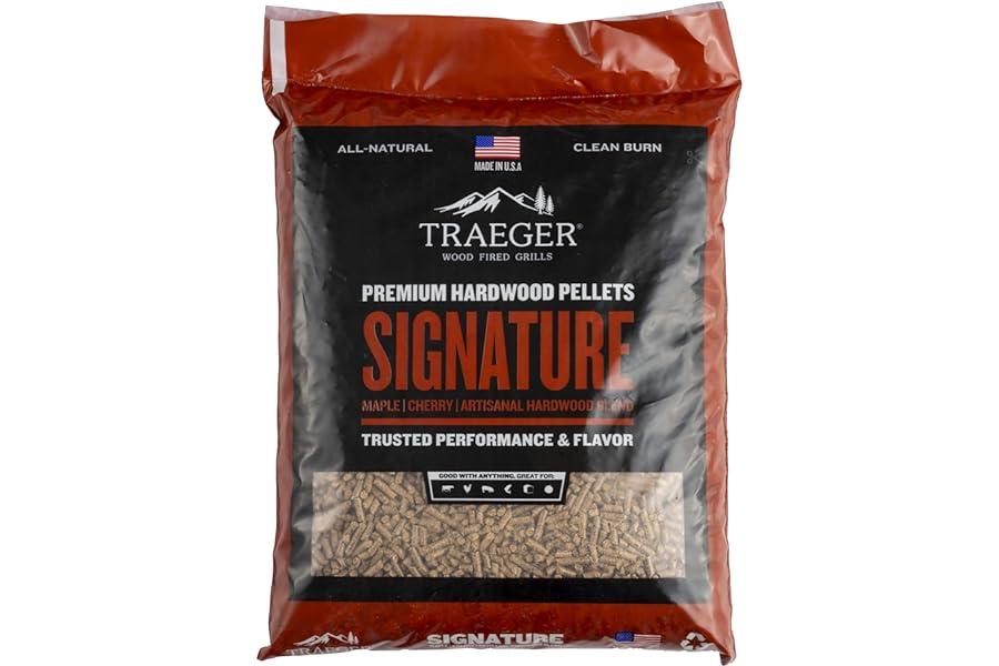 Grilling Wood Pellets - Traeger Grills Signature Blend 100% All-Natural Wood Pellets for Smokers and Pellet Grills, BBQ, Bake, Roast, and Grill, 20 lb. Bag