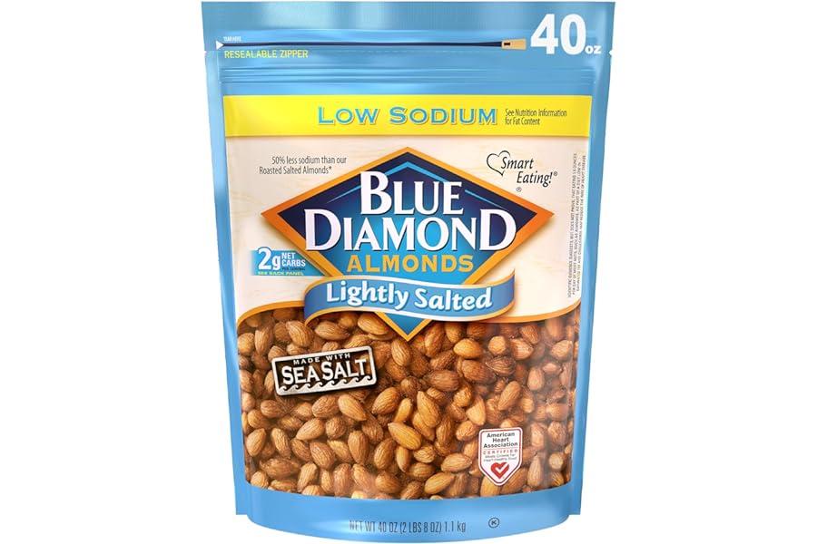 Almonds - Blue Diamond Almonds Low Sodium Lightly Salted Snack Nuts, 40 Oz Resealable Bag (Pack of 1)