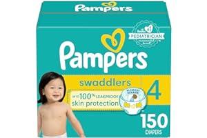 Disposable Diapers - Pampers Swaddlers Diapers - Size 4, 150 Count, Ultra Soft Disposable Baby Diapers