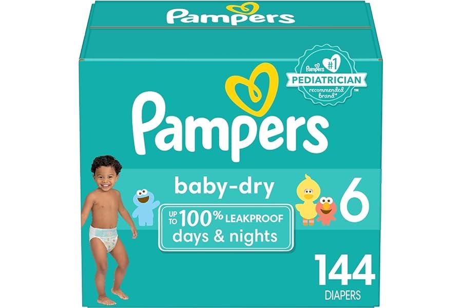 Disposable Diapers - Pampers Baby Dry Diapers - Size 6, 144 Count, Absorbent Disposable Diapers