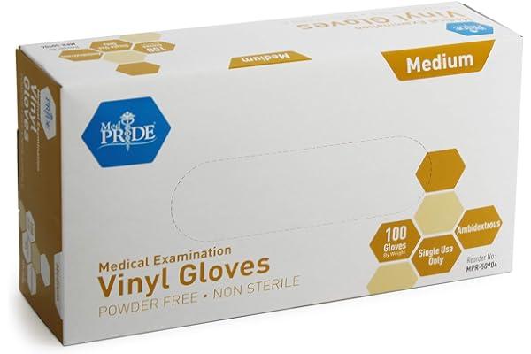 
   Best Selling Medical Exam Gloves
   - Med PRIDE Medical Vinyl Examination Gloves (Medium, 100-Count) Latex Free Rubber | Disposable, Ultra-Strong, Clear | Fluid, Blood, Exam, Healthcare, Food Handling Use | No Powder