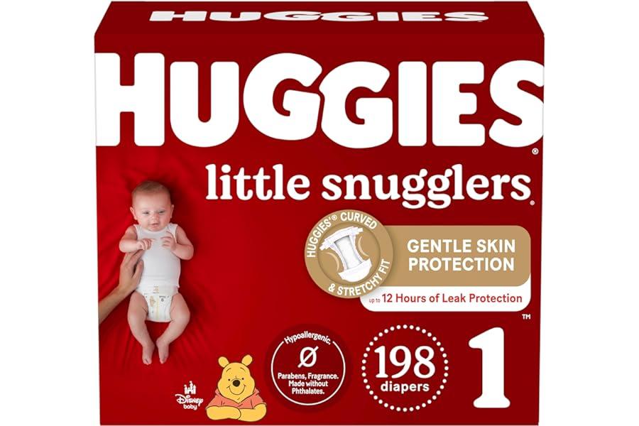 Disposable Diapers - Huggies Size 1 Diapers, Little Snugglers Newborn Diapers, Size 1 (8-14 lbs), 198 Count