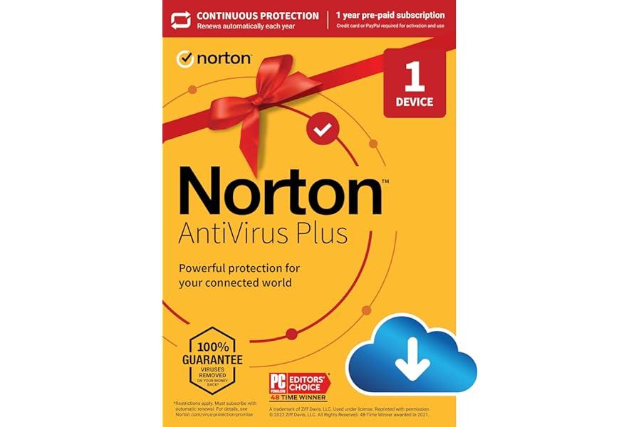 Mac Software - Norton AntiVirus Plus, 2024 Ready , Antivirus software for 1 Device with Auto-Renewal - Includes Password Manager, Smart Firewall and PC Cloud Backup [Download]