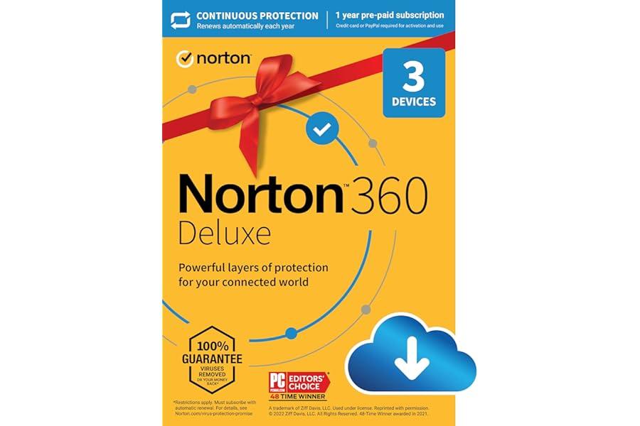 Mac Software - Norton 360 Deluxe, 2024 Ready, Antivirus software for 3 Devices with Auto Renewal - Includes VPN, PC Cloud Backup & Dark Web Monitoring [Download]