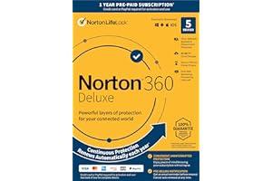 Mac Software - Norton 360 Deluxe, 2024 Ready, Antivirus software for 5 Devices with Auto Renewal - Includes VPN, PC Cloud Backup & Dark Web Monitoring [Key Card]