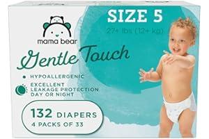 Disposable Diapers - Amazon Brand - Mama Bear Gentle Touch Diapers, Hypoallergenic, Size 5, White, 132 Count (4 packs of 33)