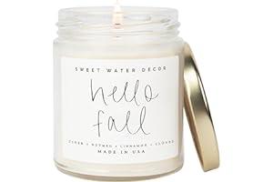 
   Best Selling Candles
   - Sweet Water Decor Hello Fall Candle | Cinnamon, Apples, and Clove Autumn Scented Soy Candles for Home | 9oz Clear Jar, 40 Hour Burn Time, Made in the USA