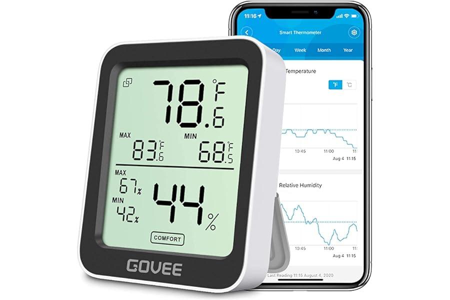 Indoor Thermometers - Govee Hygrometer Thermometer H5075, Bluetooth Indoor Room Temperature Monitor Greenhouse Thermometer with Remote App Control, Notification Alerts, 2 Years Data Storage Export,LCD