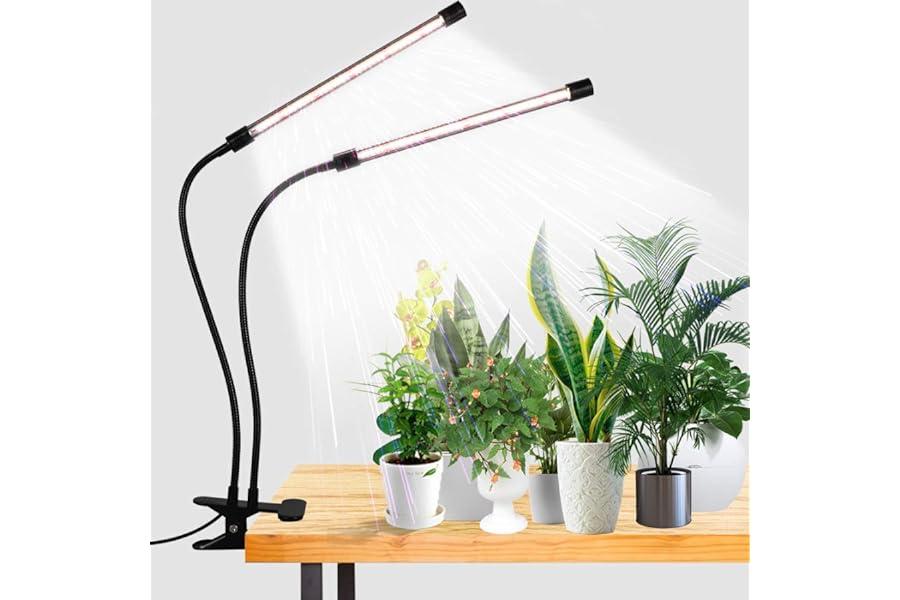 Plant Growing Lamps - GooingTop LED Grow Light,6000K Full Spectrum Clip Plant Growing Lamp with White Red LEDs for Indoor Plants,5-Level Dimmable,Auto On Off Timing 4 8 12Hrs