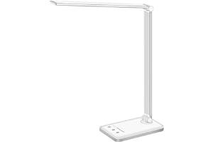 Desk Lamps - White crown LED Desk Lamp Dimmable Table Lamp Reading Lamp with USB Charging Port, 5 Lighting Modes, Sensitive Control, 30/60 Minutes Auto-Off Timer, Eye-Caring Office Lamp