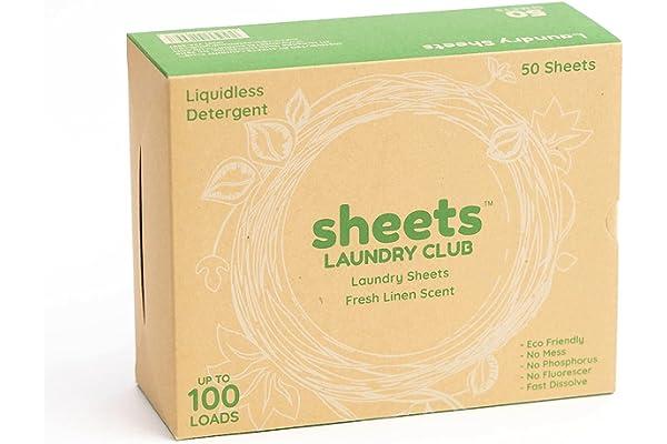 
   Best Selling 4-Star Store
   - Sheets Laundry Club - As Seen On Shark Tank - Laundry Detergent - (Up to 100 Loads) 50 Laundry Sheets- Fresh Linen Scent - No Plastic Jug - New Liquid-Less Technology - Lightweight - Easy To Use -