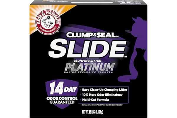 
   Best Selling Cat Litter
   - Arm Hammer SLIDE Platinum Multi-Cat Easy Clean-Up Clumping Cat Litter, 14 Days of Odor Control 18 lb