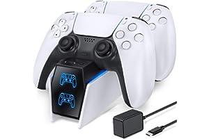 PlayStation 5 Batteries & Chargers - PS5 Controller Charger Station with Fast Charging AC Adapter 5V/3A, Dual Controller Charging Stand for Playstation 5, Docking Station Replacement for DualSense Charging Station