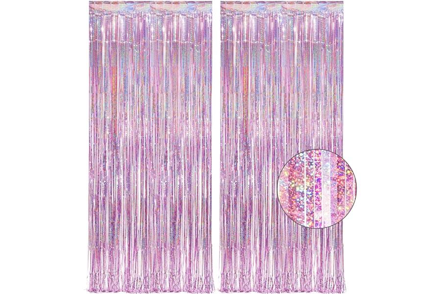 Photographic Studio Photo Backgrounds - Pink Tinsel Curtain Party Backdrop - GREATRIL Foil Fringe Curtain Lilac Pink Party Streamers for Birthdays Girl Princess Bachelorette Euphoria Theme Party Decorations - 2 Packs