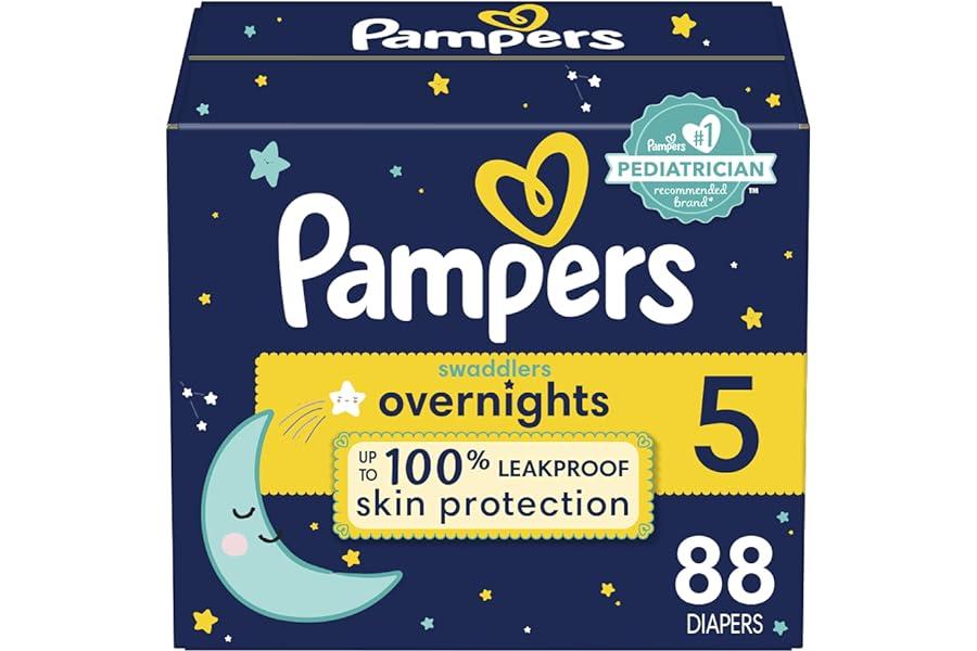 Disposable Diapers - Pampers Swaddlers Overnights Diapers - Size 5, 88 Count, Disposable Baby Diapers, Night Time Skin Protection