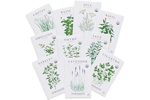 Herb Plants & Seeds - Sereniseed Certified Organic Herb Seeds (10-Pack) – Non GMO, Heirloom – Seed Starting Video - Basil, Cilantro, Oregano, Thyme, Parsley, Lavender, Chives, Sage, Dill Seeds for Indoor & Outdoor Planting